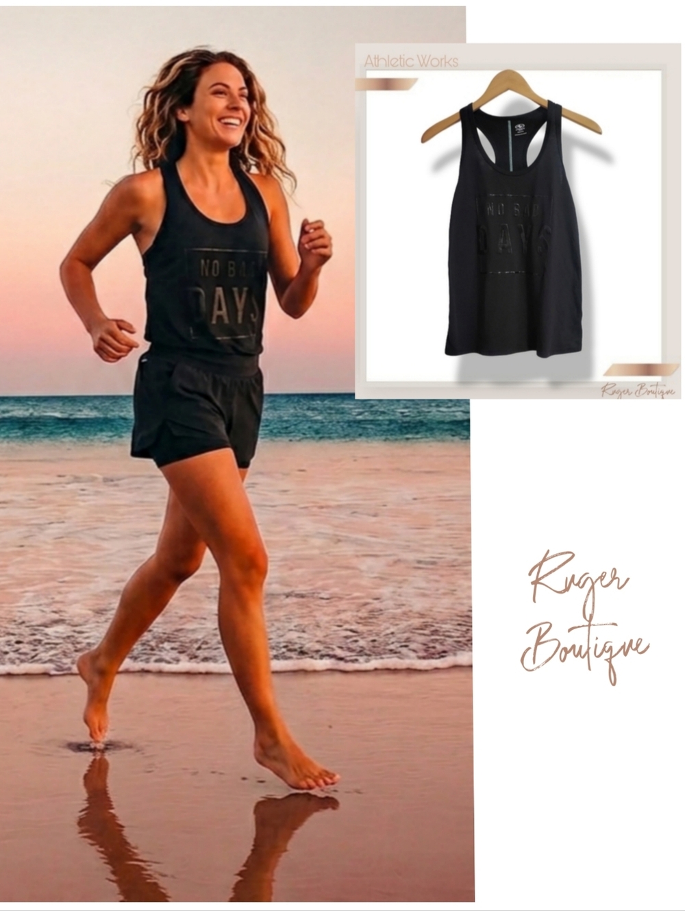 🌿Athletic Works Women's XS Black Racerback Tank Top "No Bad Days" Puff Graphic